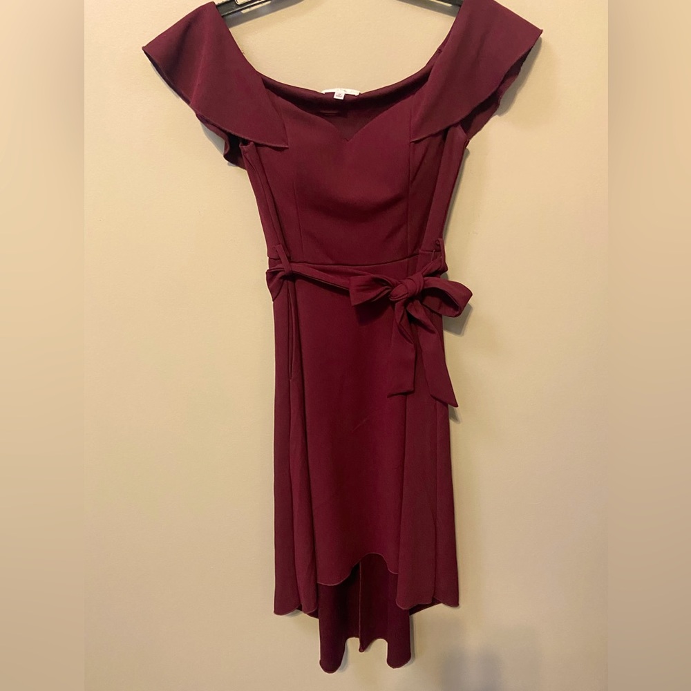 Burgundy off the shoulder midi dress